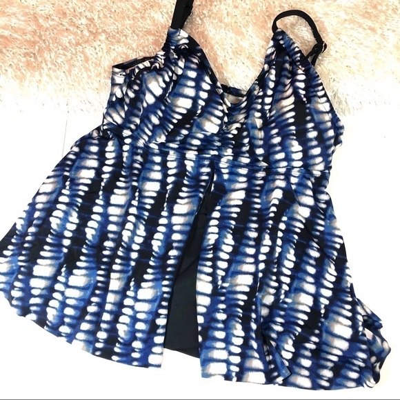 Maxine Blue Black Swim Tankini Top 6 - Picture 3 of 6
